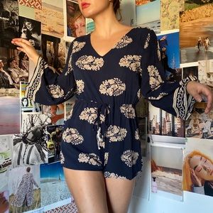 Patterned Kimono Sleeve Romper